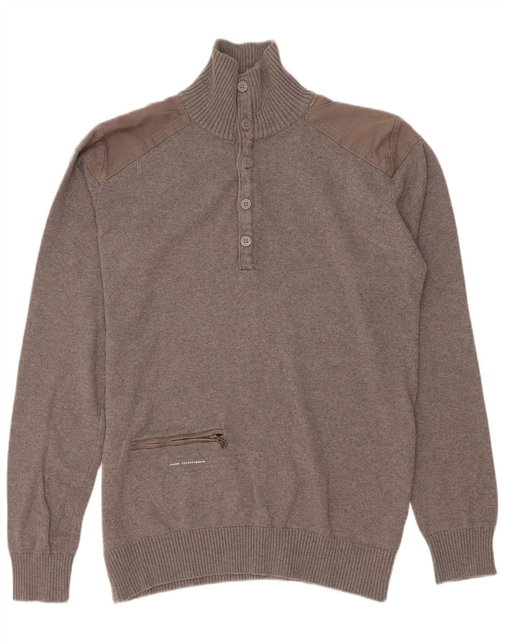Jack & Jones Herre Button Neck Jumper Sweater Medium Grey