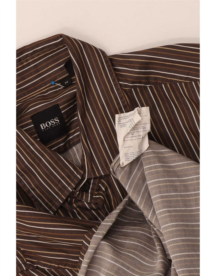 Hugo Boss herreskjorte medium brun nålestribet bomuld