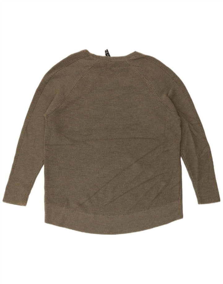 ATHLETA Dame V-hals sweater UK 14 Medium Khaki Polyester