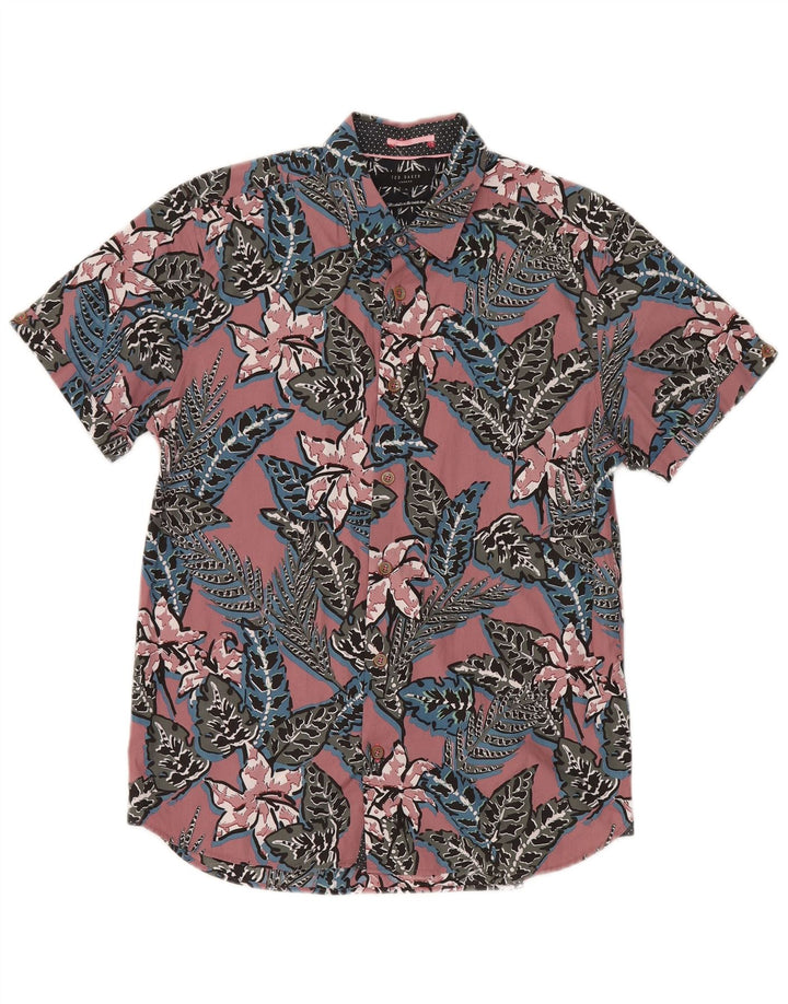Ted Baker Kortærmet Herreskjorte Størrelse 3 Medium Pink Blomsterbomuld