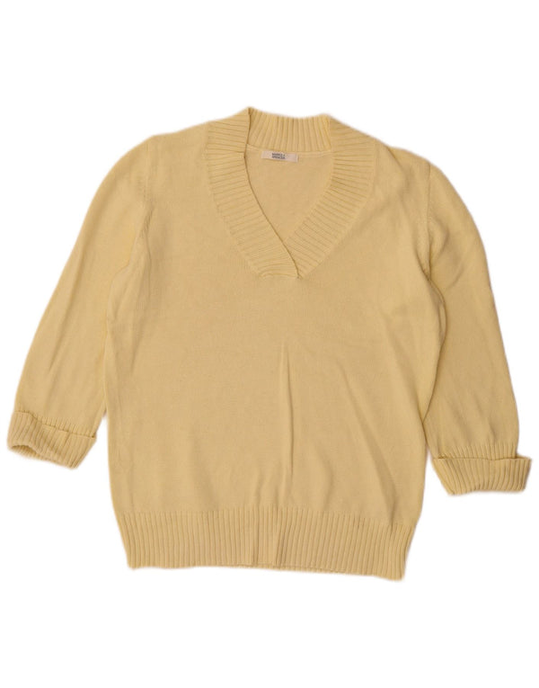 Marks & Spencer Dame 3/4-ærmet V-hals sweater UK 16 Large Yellow