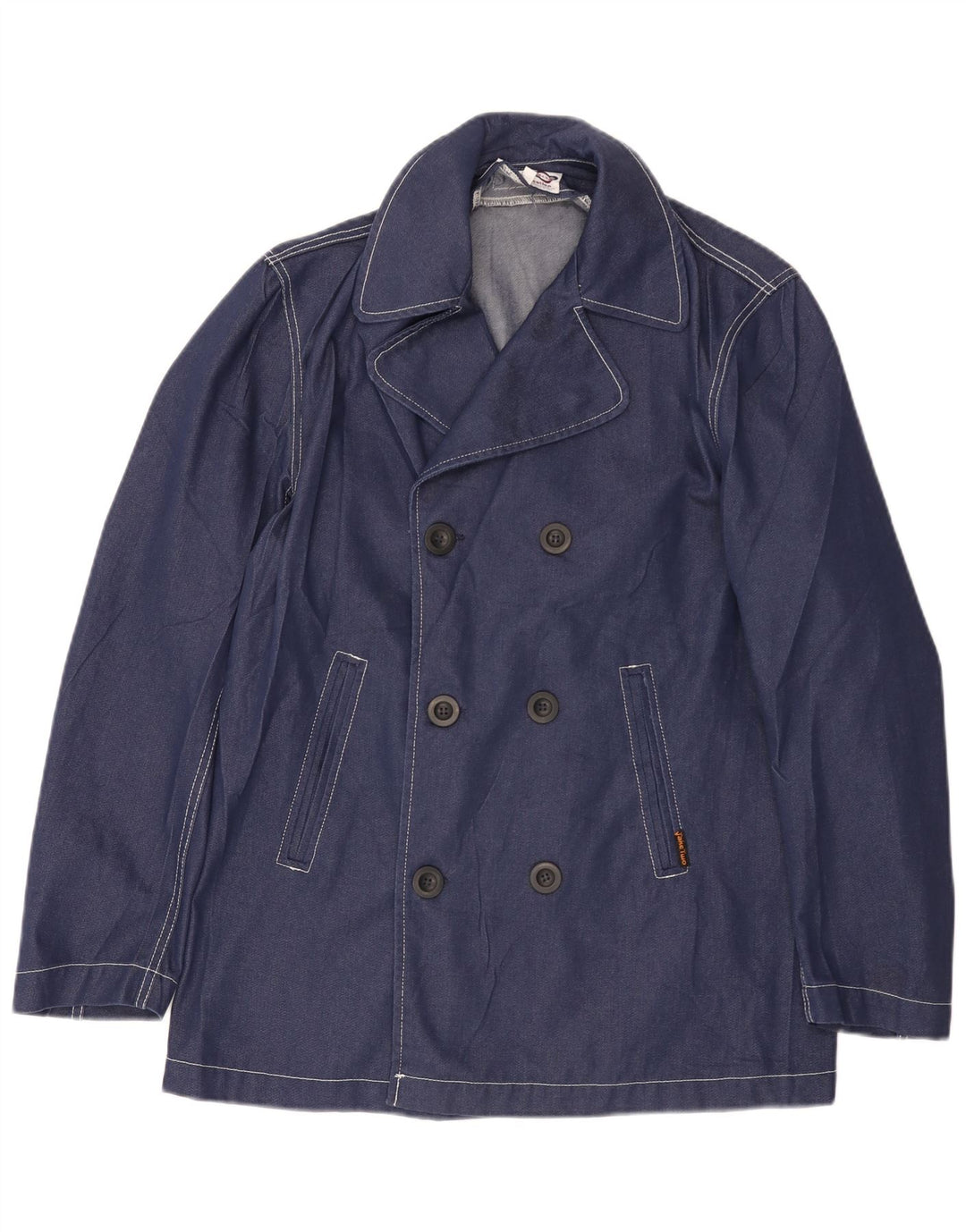 Take Two Men Pea Coat UK 40 Large Navy Blue Polyester