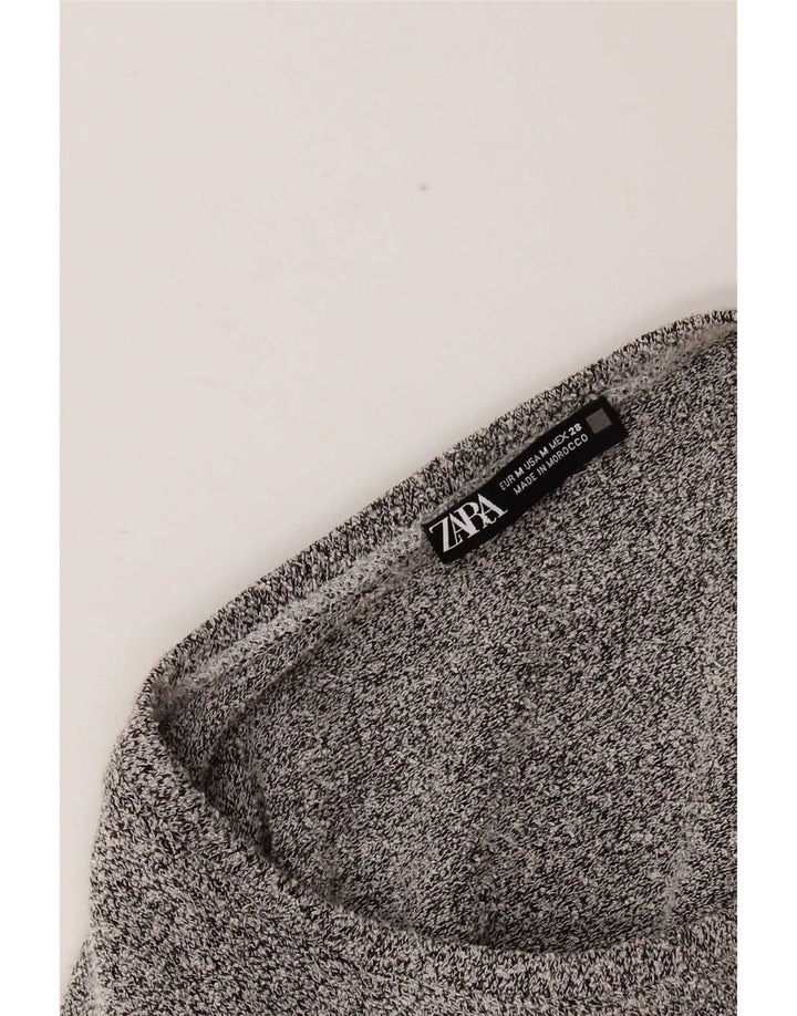 Zara Dame Langærmet A-Line Kjole UK 12 Medium Grå Flecked