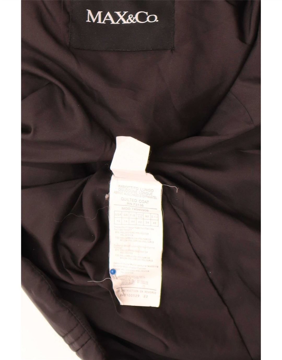 Max & Co. Quiltet overfrakke til kvinder UK 14 Medium Sort Polyester