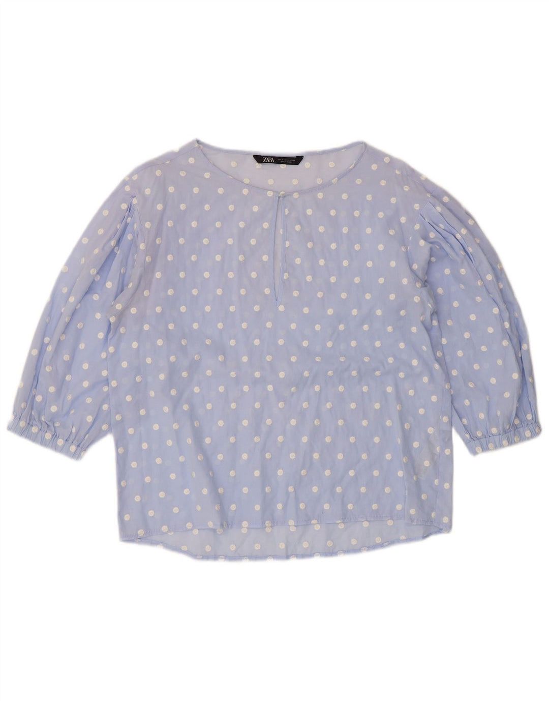 ZARA Womens Oversized 3/4 Sleeve Blouse Top UK 10 Small Blue Polka Dot