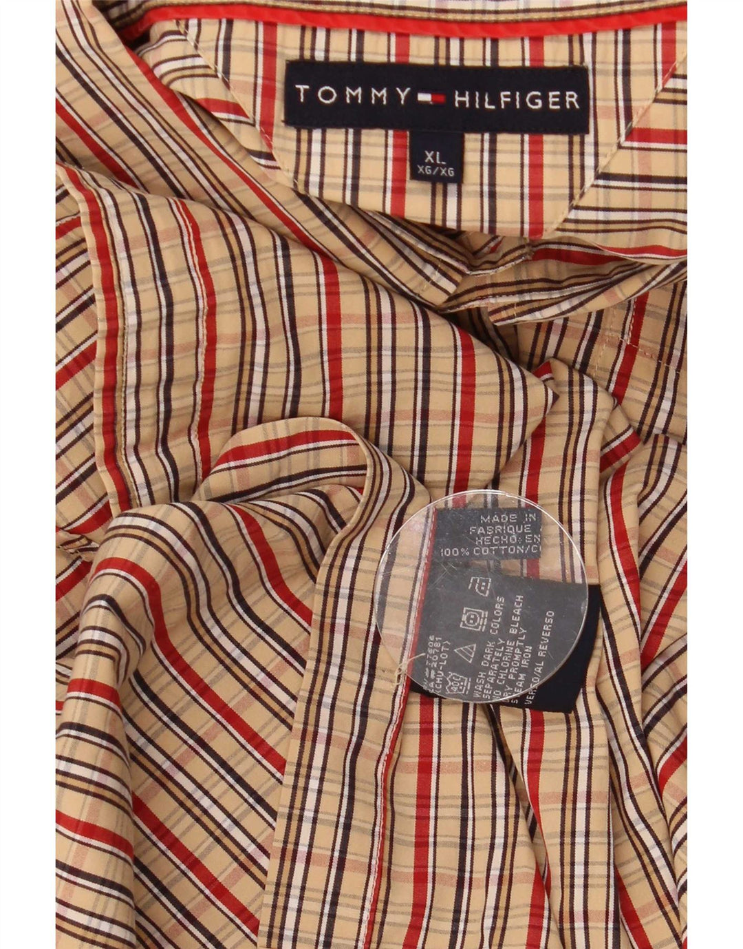 Tommy Hilfiger Herreskjorte XL Beige ternet bomuld