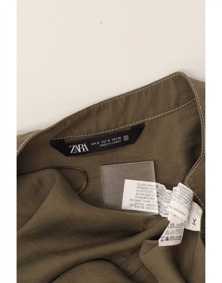 Zara Kortærmede Jumpsuit UK 10 Small Khaki Lyocell
