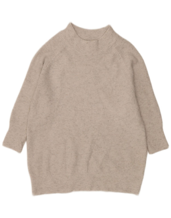 Topshop Dame Longline Turtle Neck Jumper Sweater UK 10 Small Grey Flecked