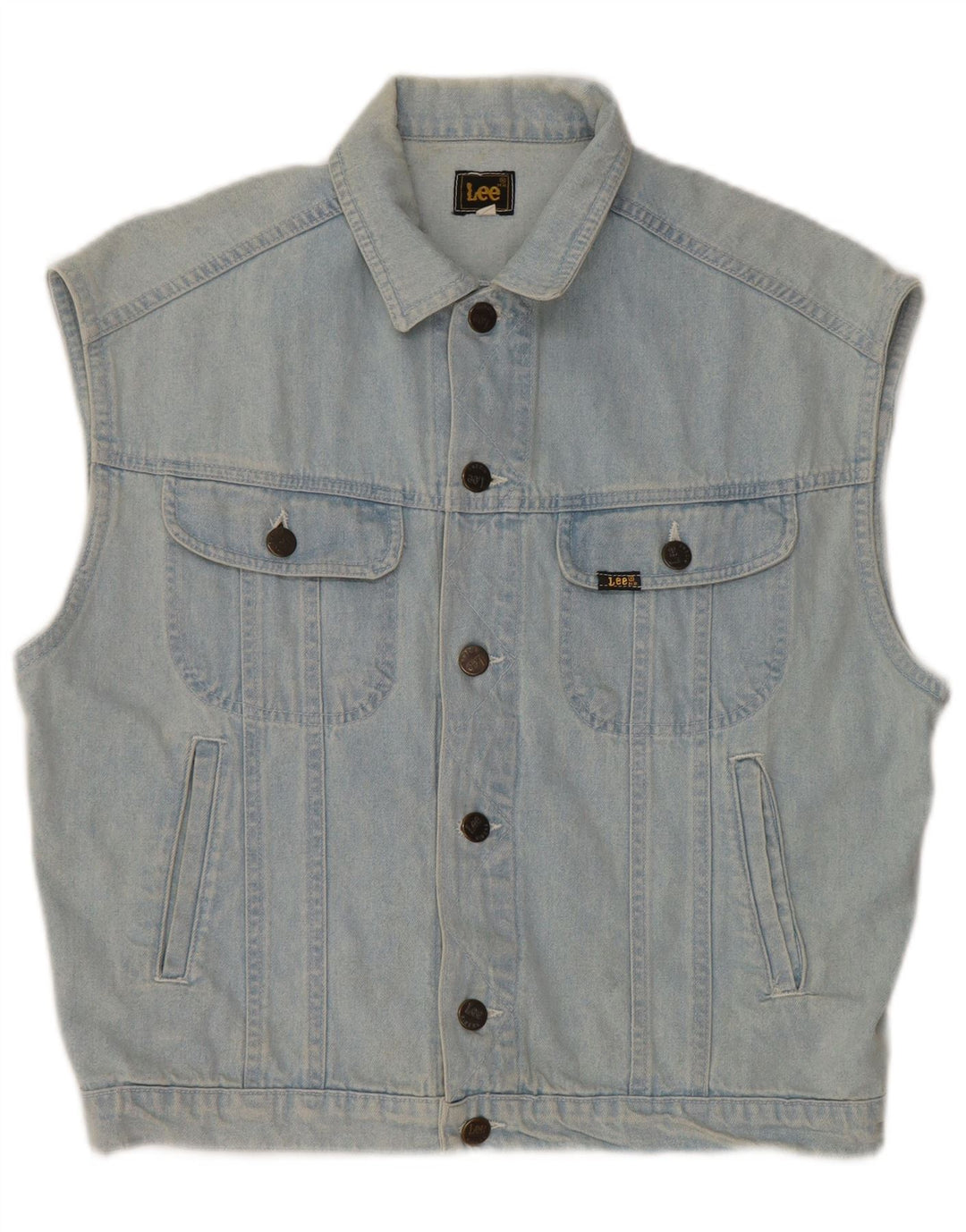 LEE Dame Denim Gilet UK 14 Stor Blå Bomuld