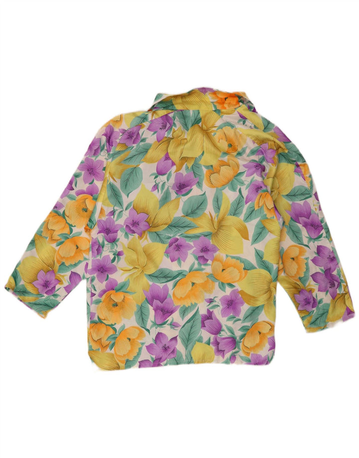 Vintage dameskjortebluse UK 14 Medium Multicolored Floral Viscose