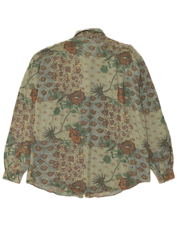 BENETTON Dameskjorte UK 18 XL Grøn blomsterviscose