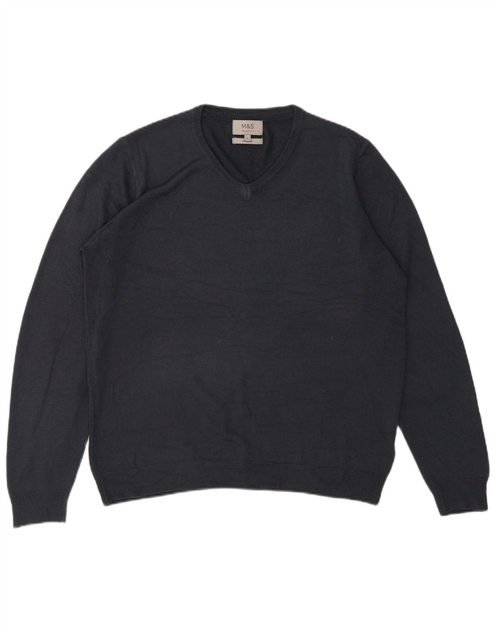MARKS & SPENCER Herre V-hals sweater Stor marineblå akryl