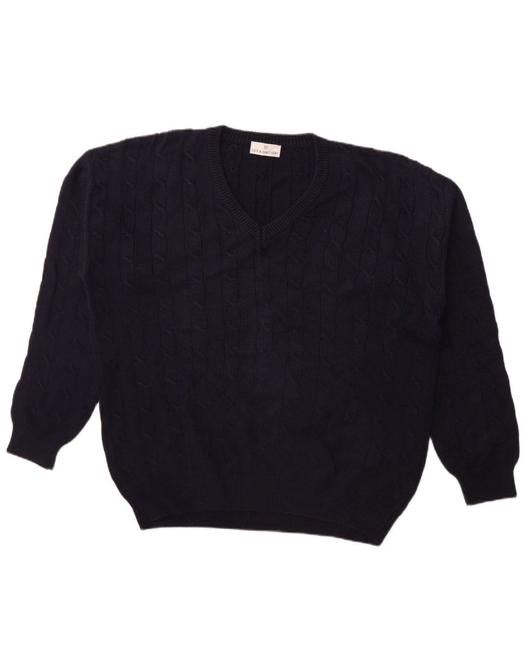 LUCA D'ALTIERI Mens V-Neck Jumper Sweater IT 52 Large Navy Blue