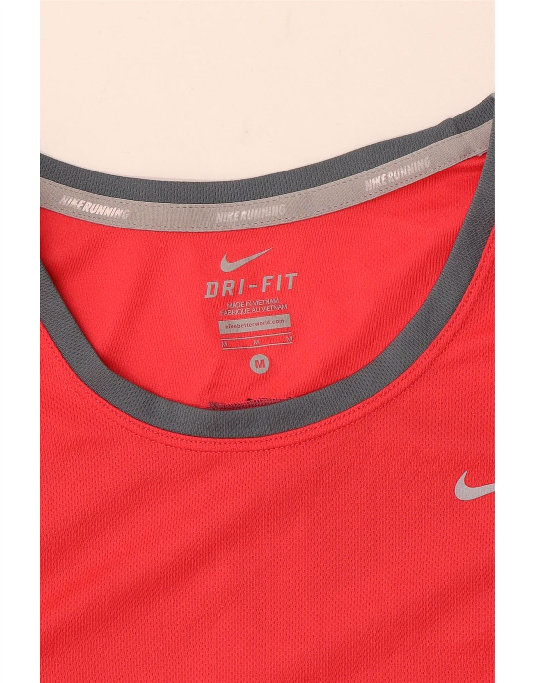 NIKE Dame Dri Fit T-Shirt Top UK 12 Medium Red Colourblock