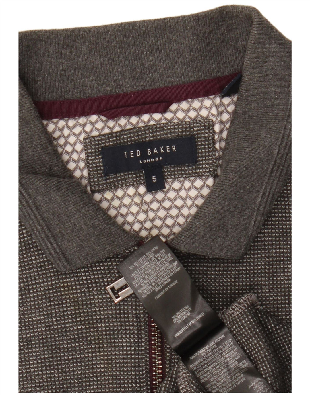 Ted Baker Langærmet Polo Shirt til mænd Størrelse 5 XL Grå Flecked Polyester
