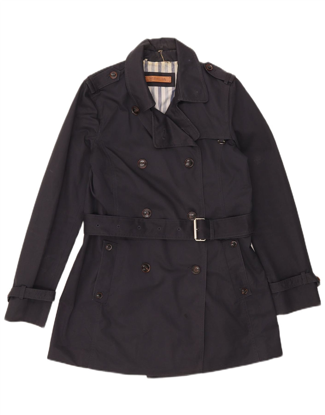 Massimo Dutti Dame Trench Coat UK 12 Mellem marineblå bomuld