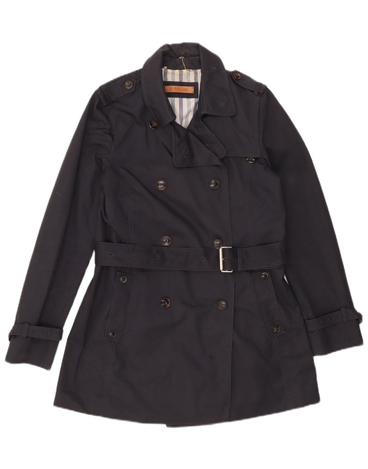 Massimo Dutti Dame Trench Coat UK 12 Mellem marineblå bomuld