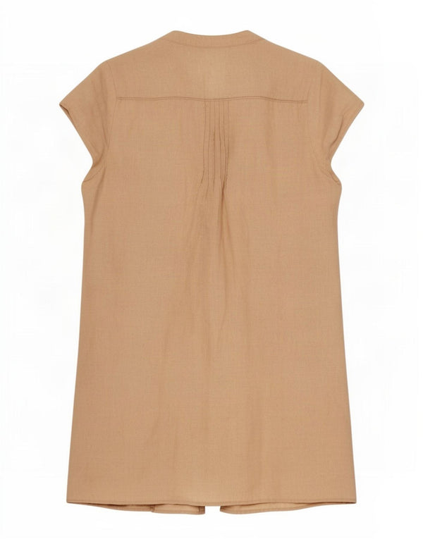 Laura Ashley Kvinder Kortærmet Skjortekjole UK 14 Large Beige Linen