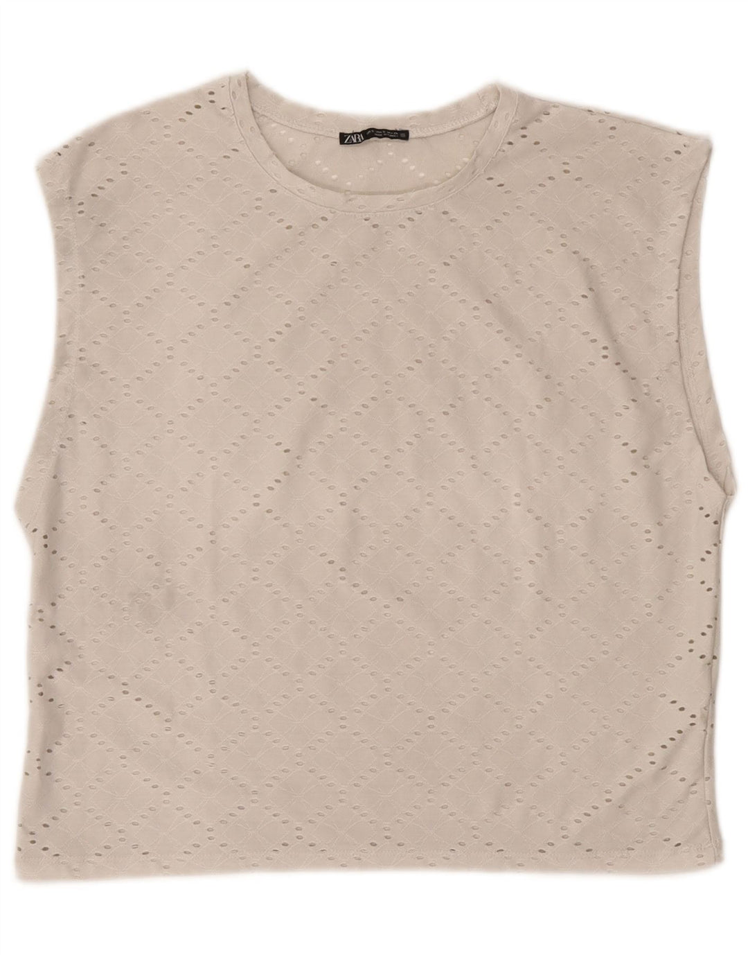 Zara Dame Ærmeløs Oversized Bluse Top UK 10 Small Off White Polyester