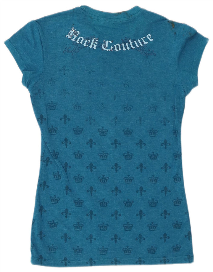 HARD ROCK CAFE Dame San Diego Grafisk T-Shirt Top UK 8 Lille Blå Bomuld