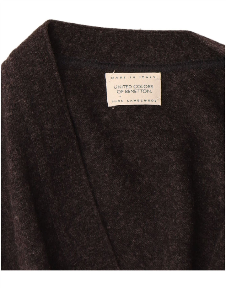 Benetton Herre ærmeløs cardigan sweater Medium Grey Virgin Wool
