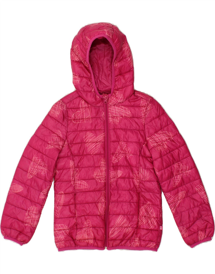 BENETTON Girls Abstract Pattern Hooded Padded Jacket 8-9 Years Large Pink Vintage Benetton and Second-Hand Benetton from Messina Hembry 