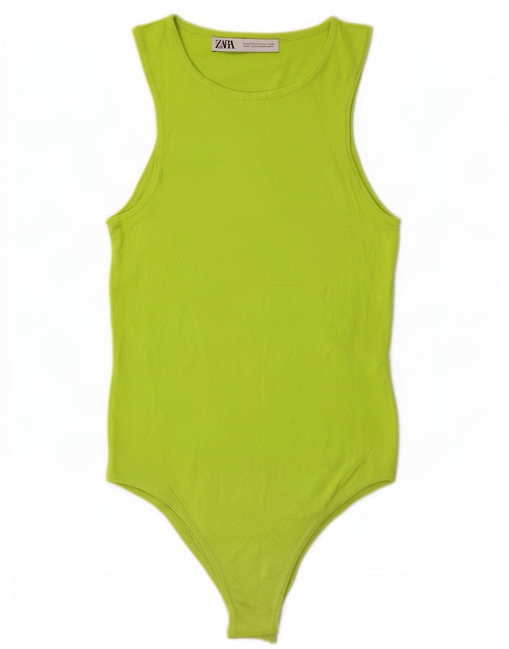 Zara Dame Ærmeløs Bodysuit UK 12 Medium Green Viscose