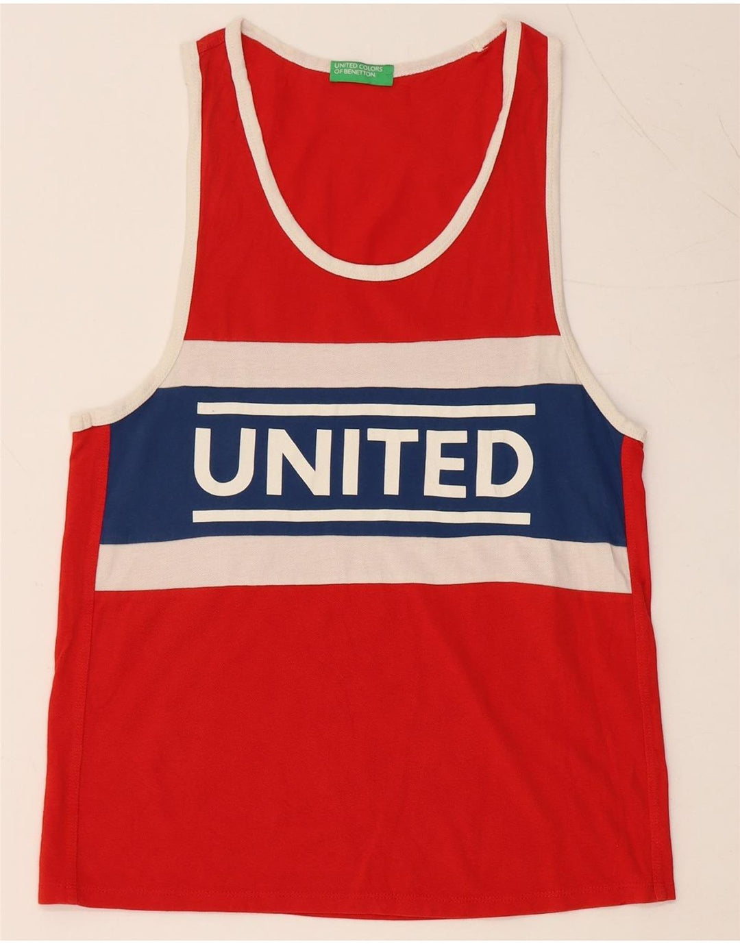 BENETTON Herre grafisk vest Top XS Rød Colourblock Bomuld