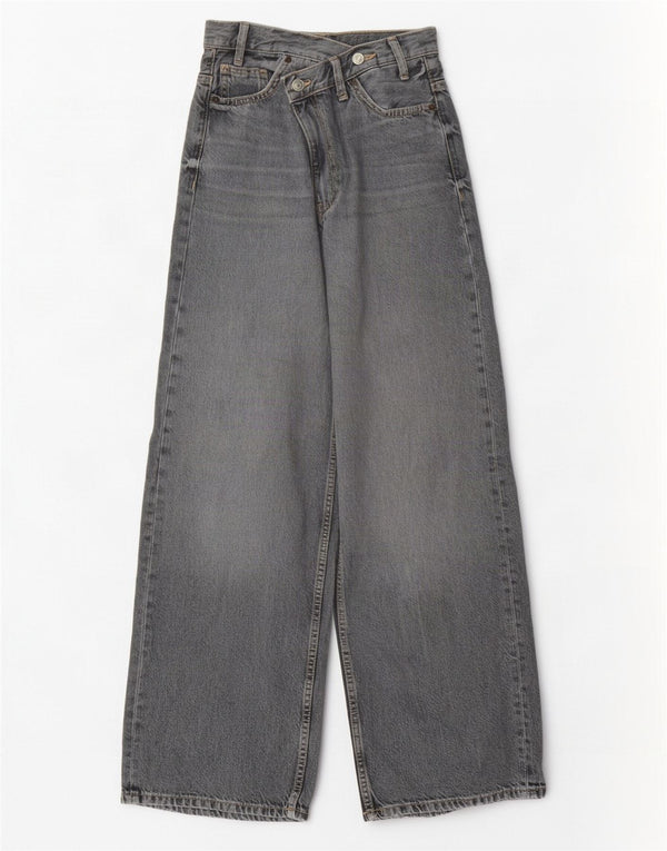 Zara Dame Jeans med høj talje og brede ben EU 34 2XS W24 L31 Grå Bomuld