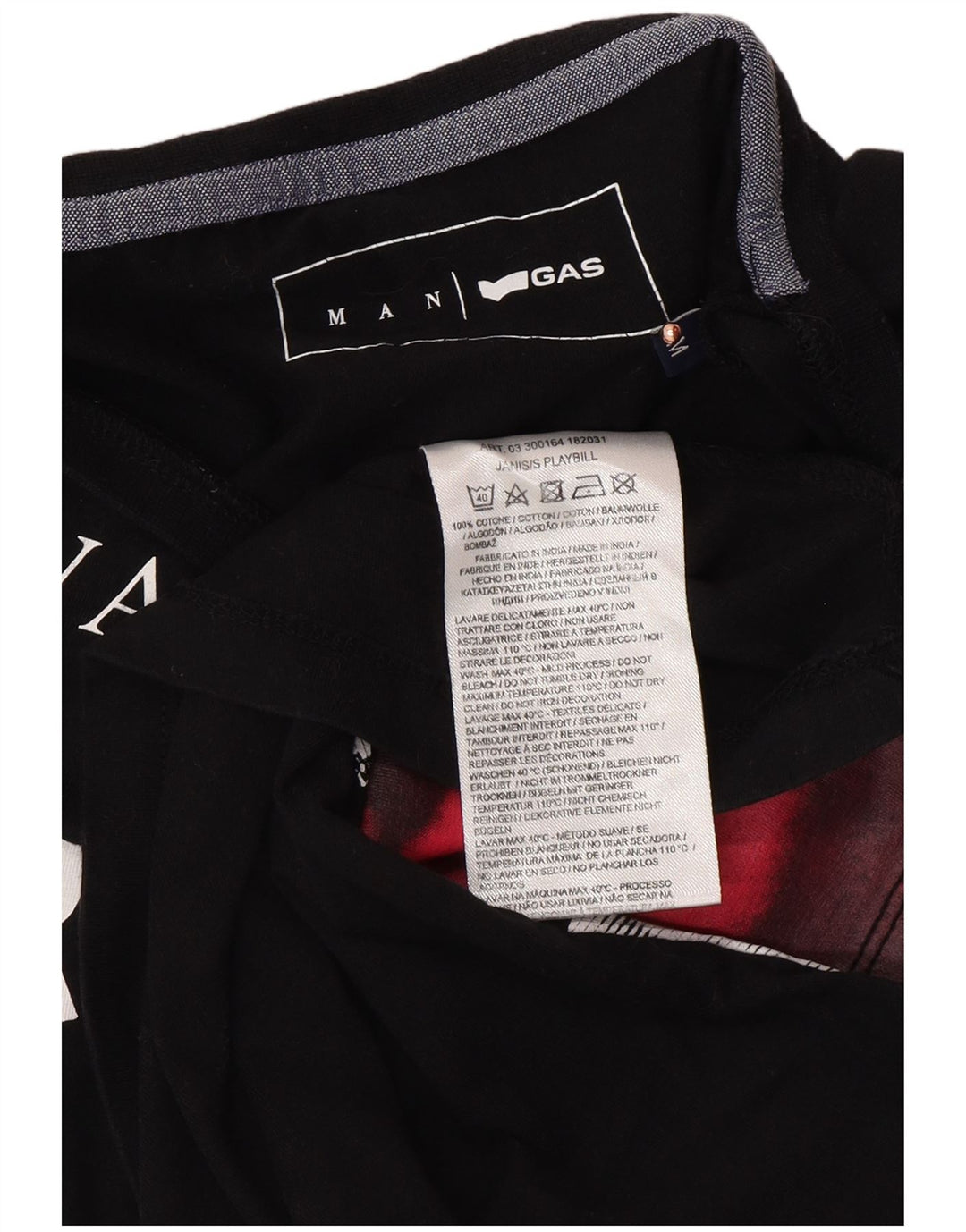 GAS Herre grafisk T-shirt Top Medium Sort Bomuld