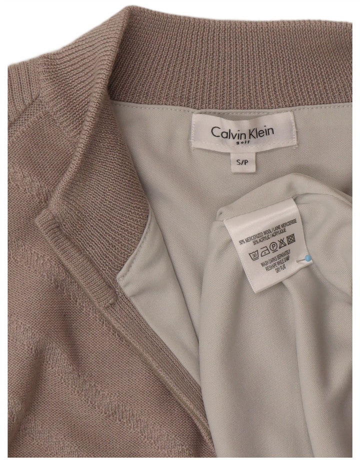 CALVIN KLEIN Dame Golf Zip Neck Jumper Sweater UK 10 Small Beige Uld