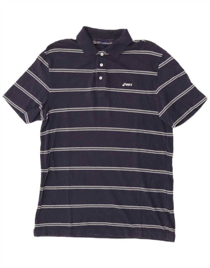 ASICS Mens Polo Shirt 2XL Navy Blue Striped Cotton