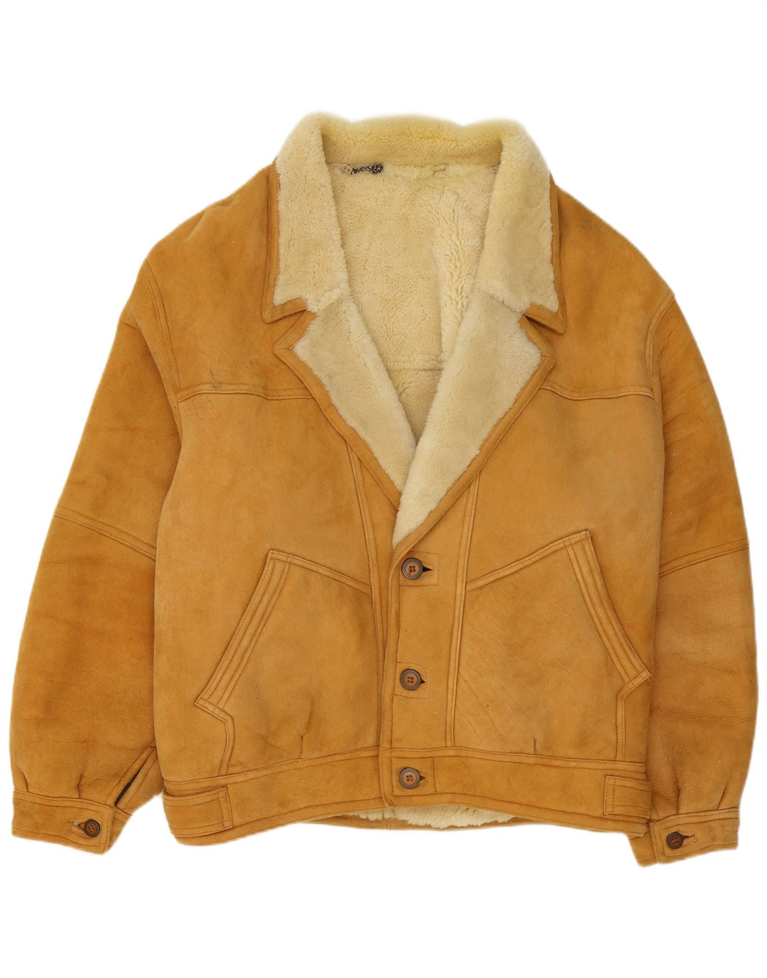 Vintage Herre Shearling Jacket IT 54 2XL Brunt Læder