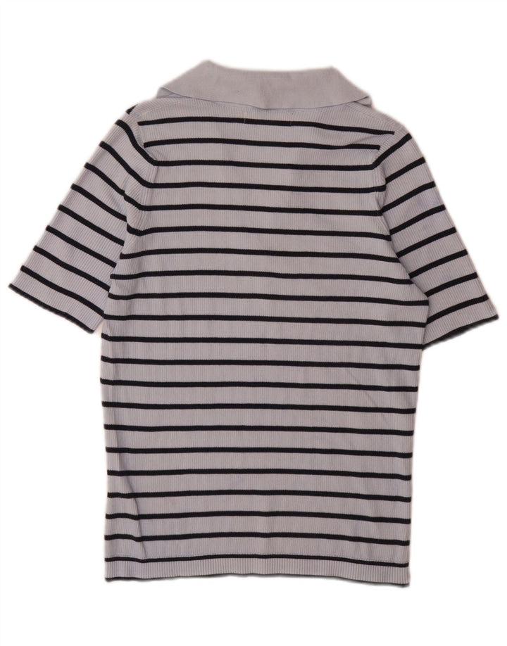 Marks & Spencer Dame Polo Shirt UK 14 Mellem blå stribet bomuld