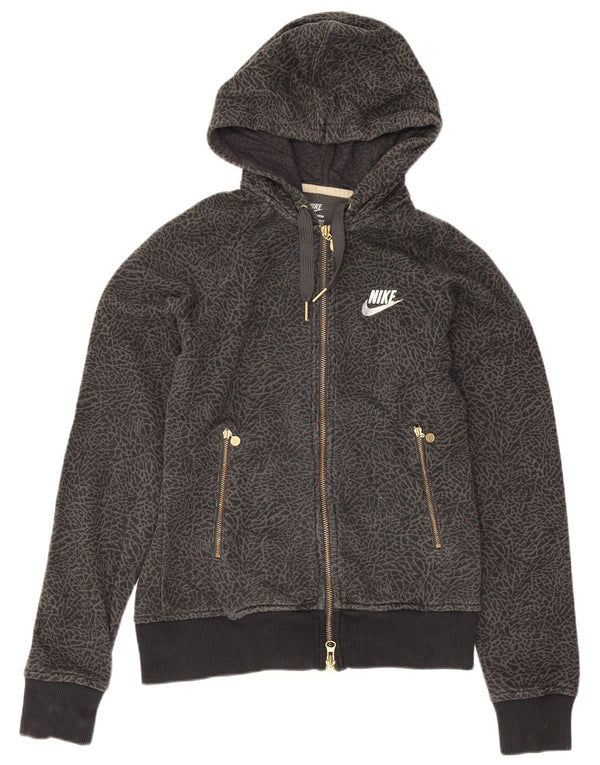 Nike hættetrøje med lynlås til kvinder UK 10 Small Grey Animal Print Bomuld