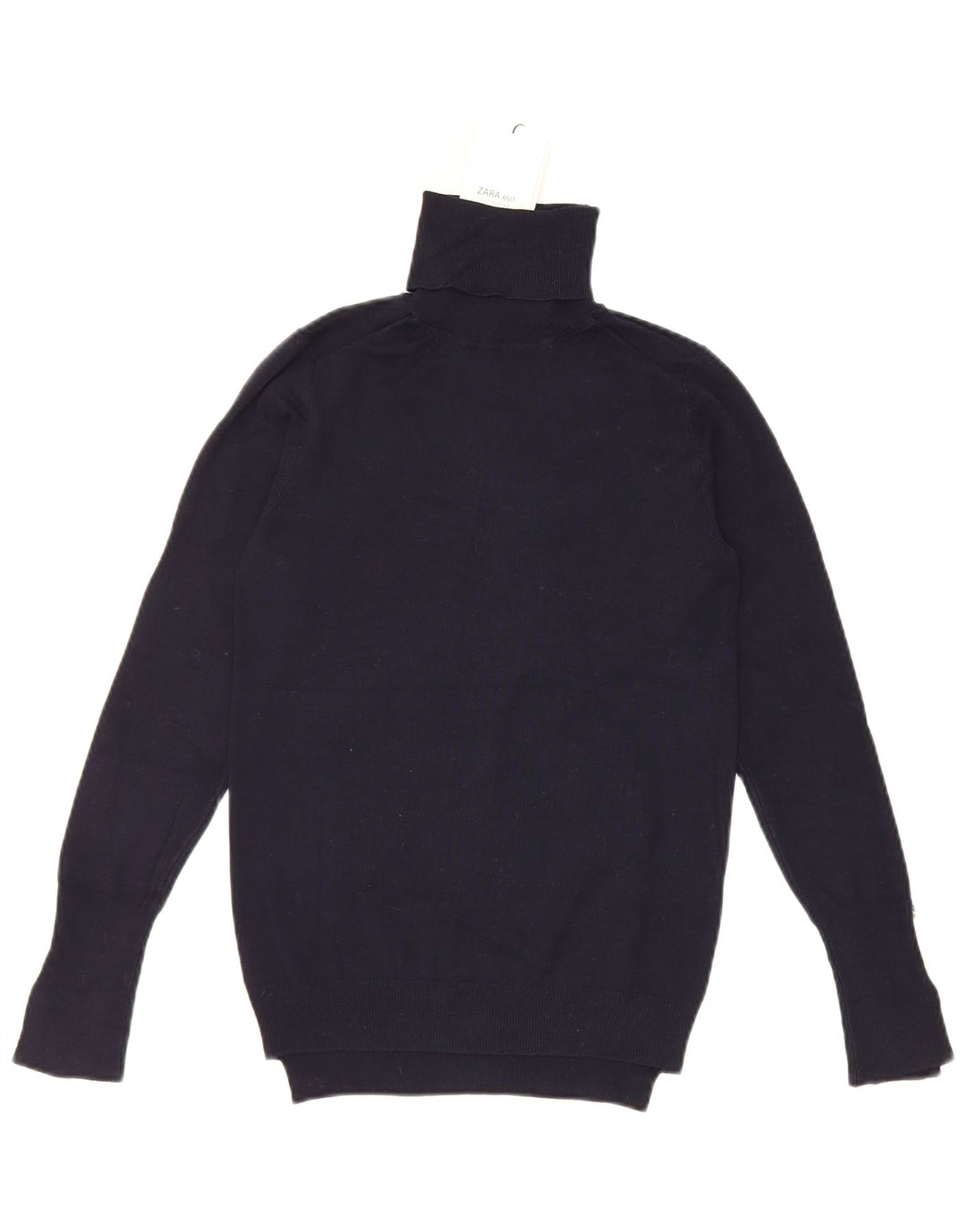 Zara Dame Rullehals Jumper Sweater UK 12 Medium Navy Blue Viscose