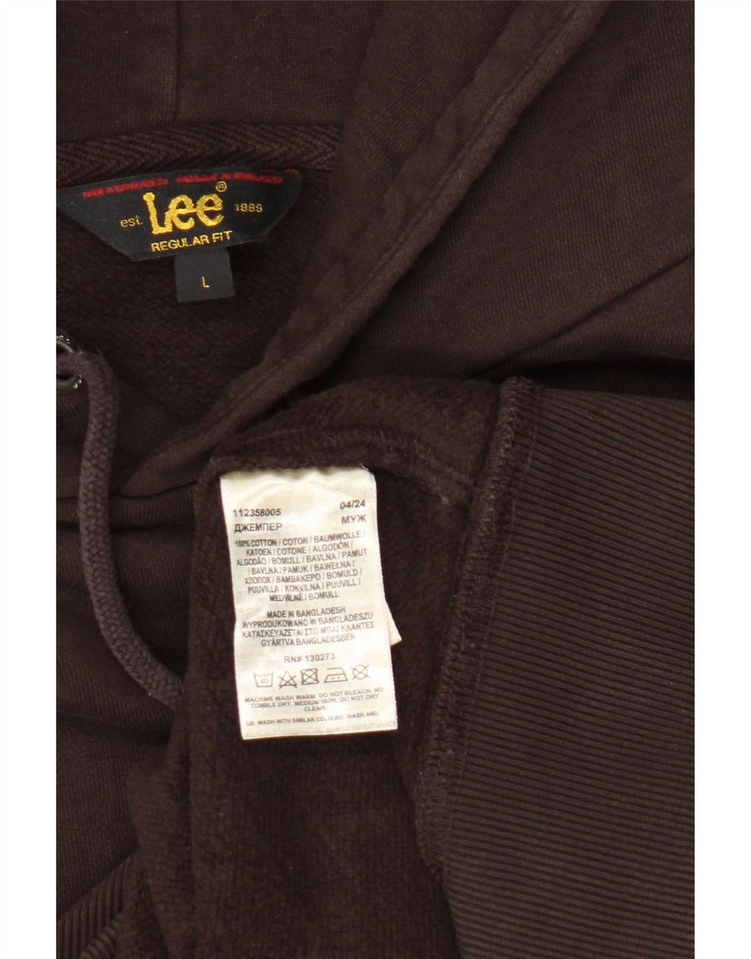 Lee Herre Regular Fit Hoodie Jumper Stor Brun Bomuld