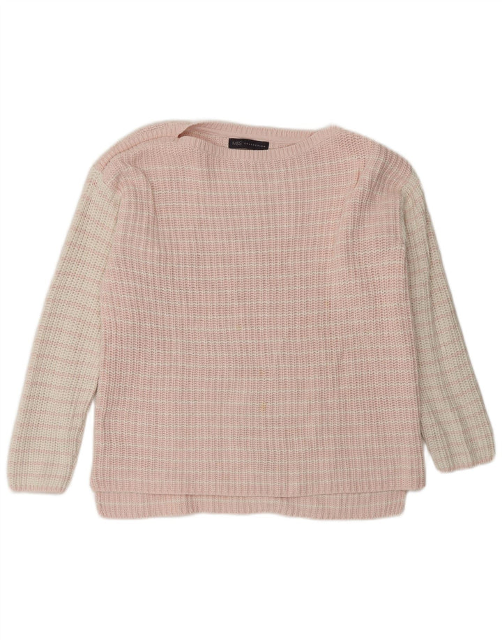 Marks & Spencer Dame Boat Neck Jumper Sweater UK 14 Medium Pink Stribet