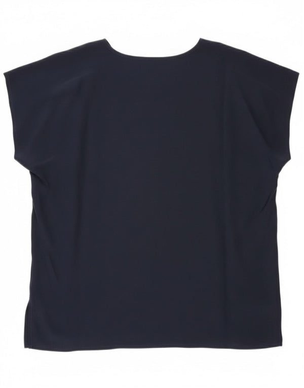 Vintage dame ærmeløs bluse top UK 20 2XL marineblå silke