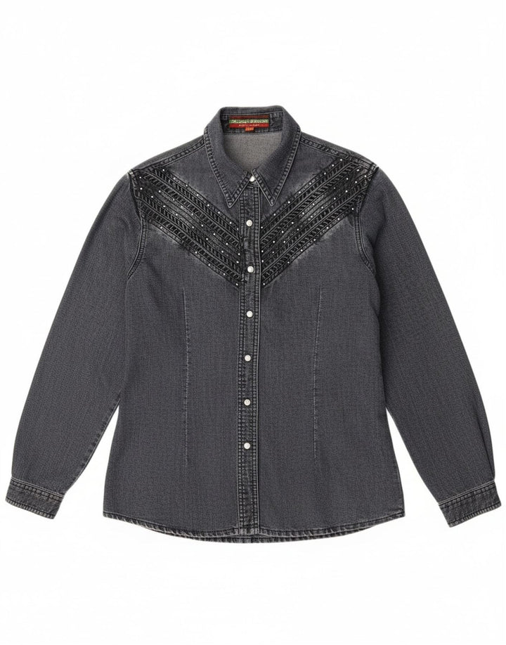 Vintage denimskjorte til kvinder UK 14 mellemgrå bomuld