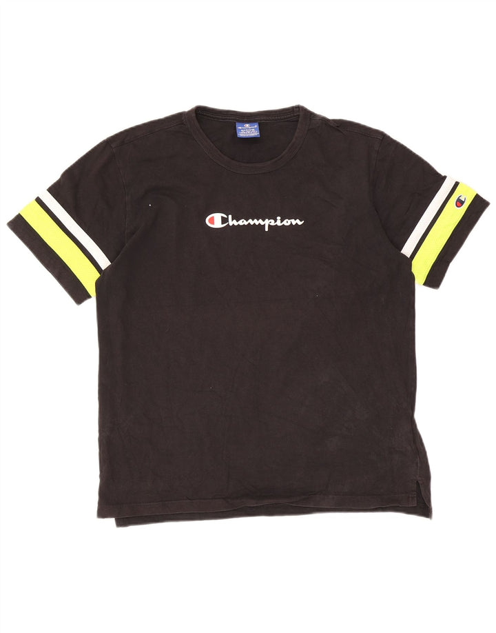 Champion Herre grafisk T-shirt Top Medium Sort Colourblock Bomuld