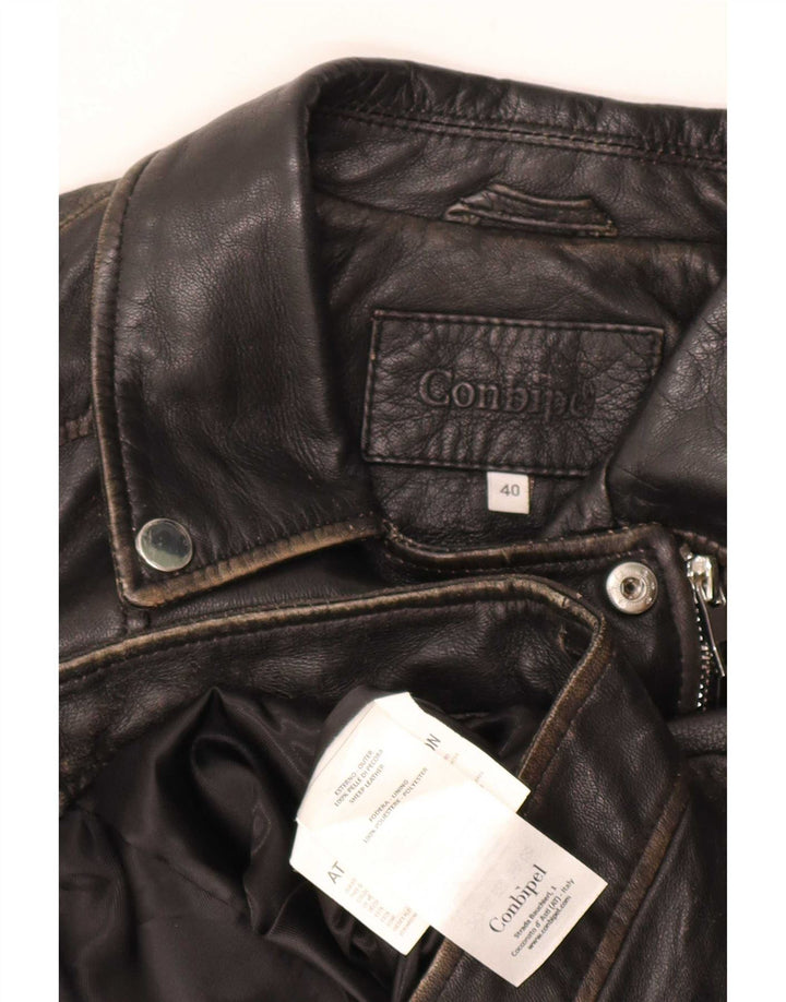 Conbipel Womens Crop Læder Biker Jacket IT 40 Small Black