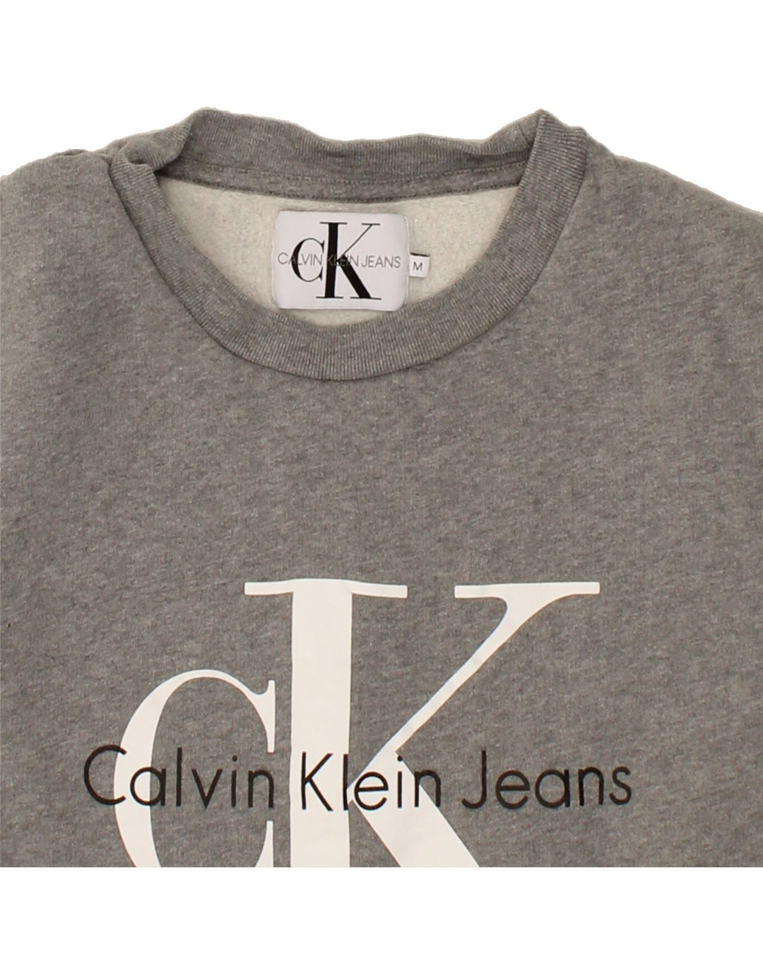 CALVIN KLEIN JEANS Womens Graphic Sweatshirt Jumper UK 14 Medium Grey Vintage Calvin Klein Jeans and Second-Hand Calvin Klein Jeans from Messina Hembry 
