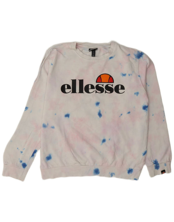 Ellesse Womens Grafisk Sweatshirt Jumper UK 12 Medium White Tie Dye Bomuld