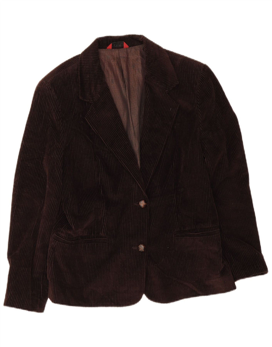 Sisley Dame 2-knaps Corduroy Blazer Jacket UK 16 Stor brun bomuld