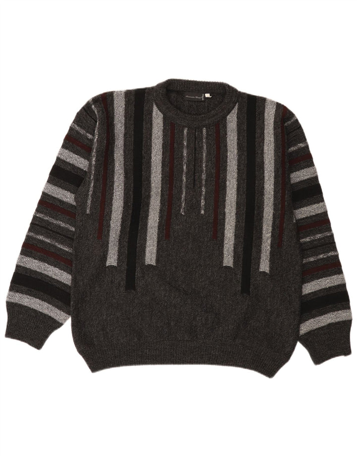 Alessandro Magno Herre Crew Neck Jumper Sweater Medium Grå Stribet Akryl