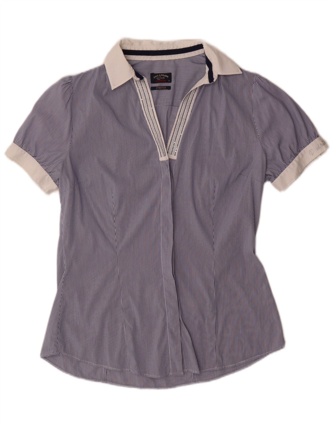 PAUL & SHARK Dame Yachting Pullover Shirt IT 42 Medium Blue Pinstripe