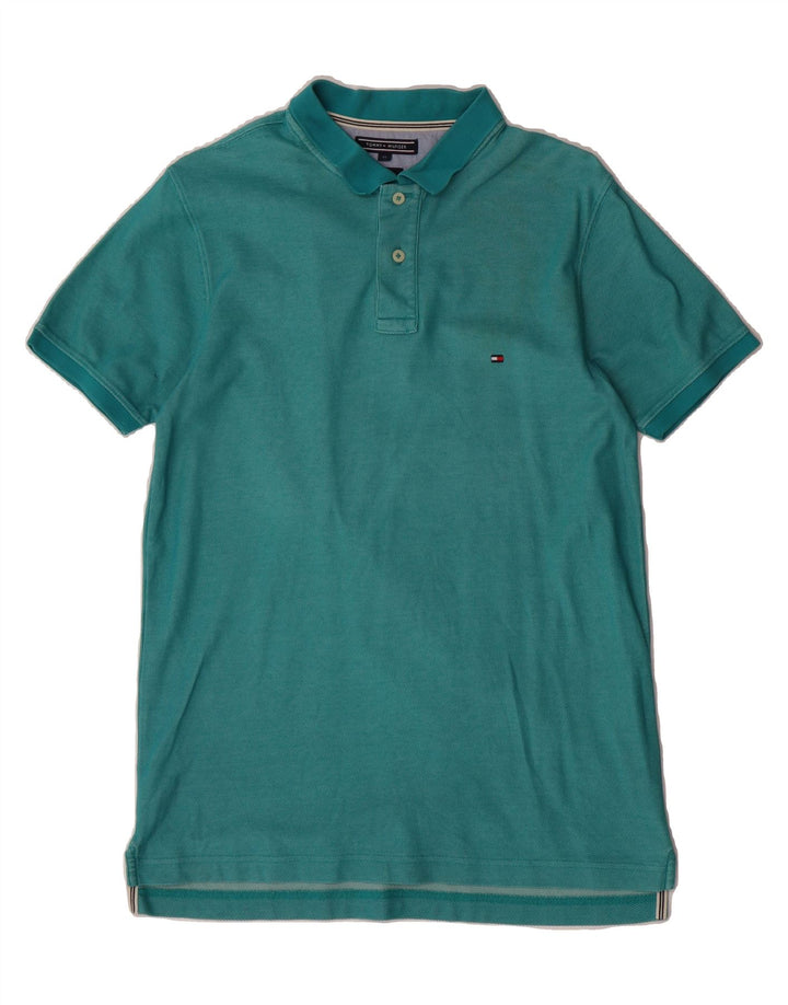 TOMMY HILFIGER Mens Slim Fit Polo Shirt Medium Turquoise Cotton Vintage Tommy Hilfiger and Second-Hand Tommy Hilfiger from Messina Hembry 