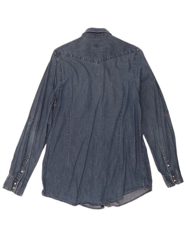 Topshop Dame Denim Shirt UK 10 Small Navy Blue Cotton