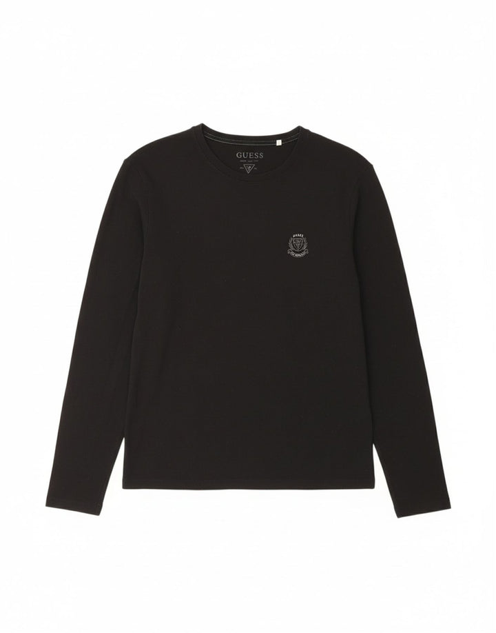 GUESS Womens Top Long Sleeve UK 12 Medium Black Cotton